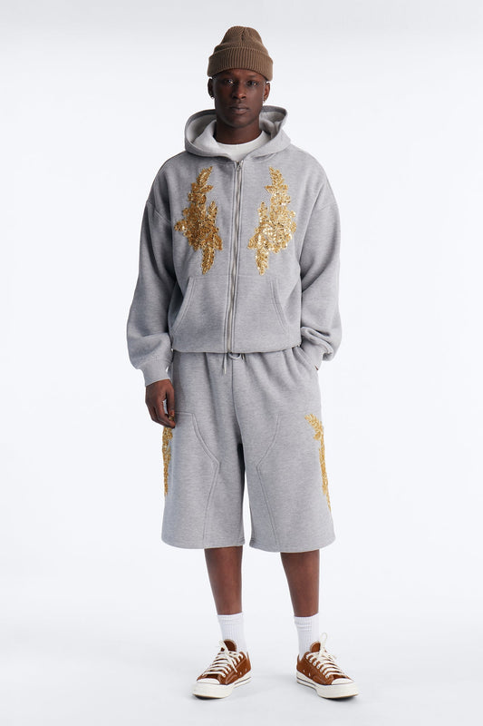 Oversized Rogue Sequin Applique Zip Up Hoodie - Grey - image 2