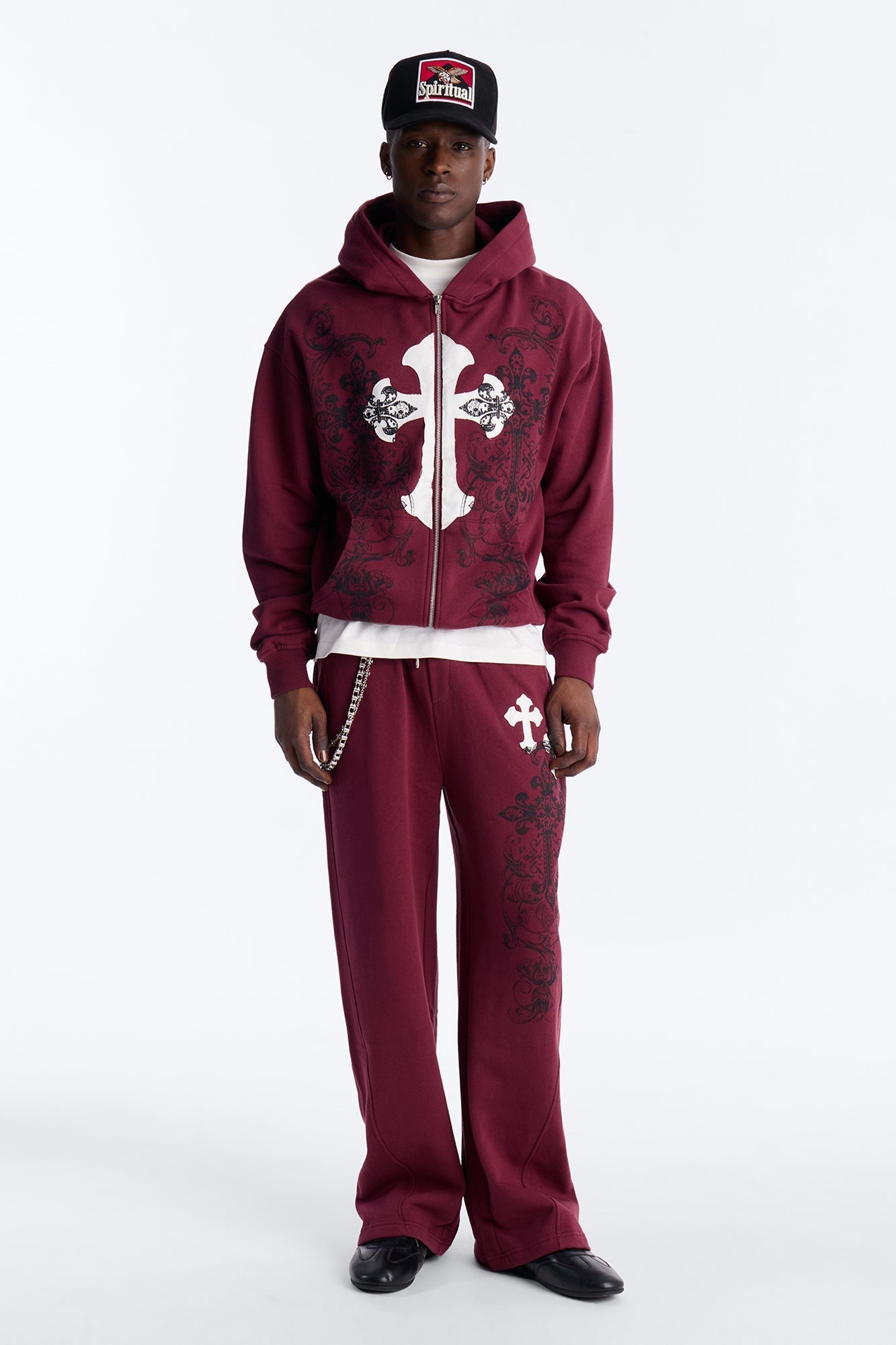 Cross Patch Zip Hoodie - Burgundy - image 4