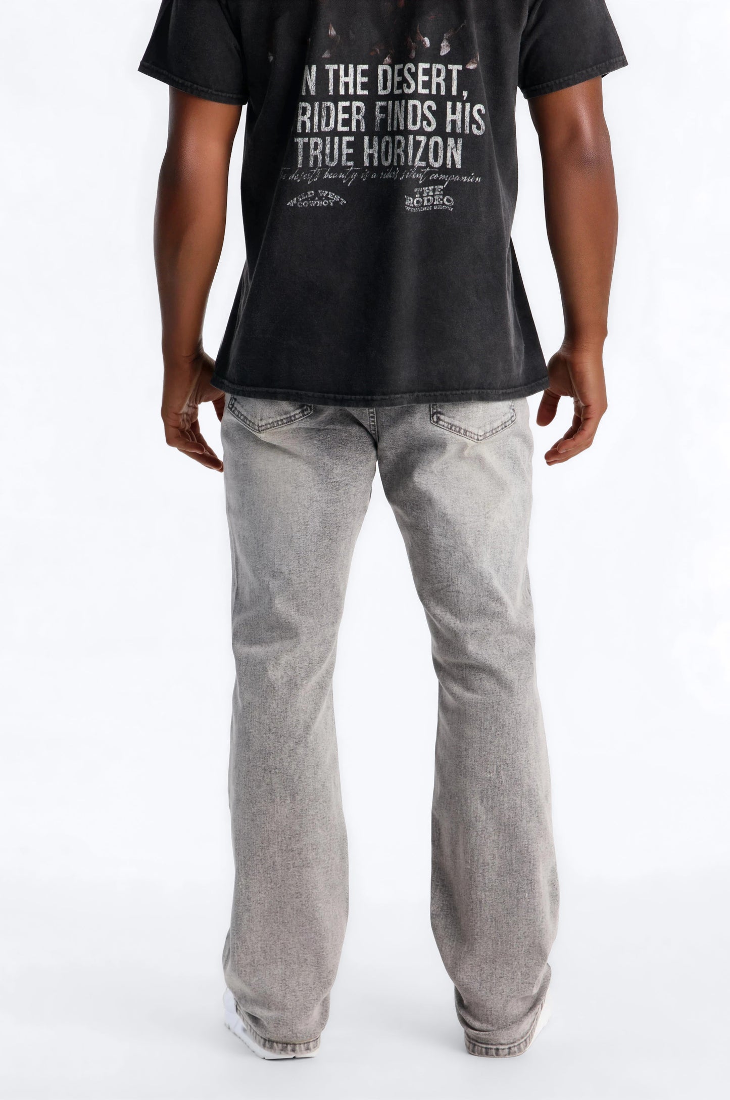 Stacked Skinny Slim Flare Acid Distressed Jeans - Grey - image 4