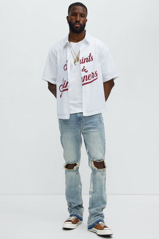 Apex Splotter Ripped Stacked Skinny Flare Jeans - Light Blue Wash - image 2