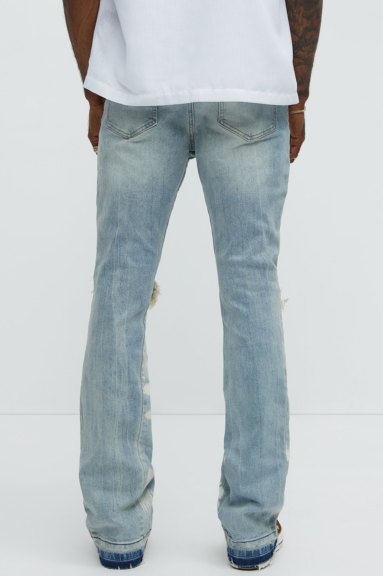 Apex Splotter Ripped Stacked Skinny Flare Jeans - Light Blue Wash - image 4