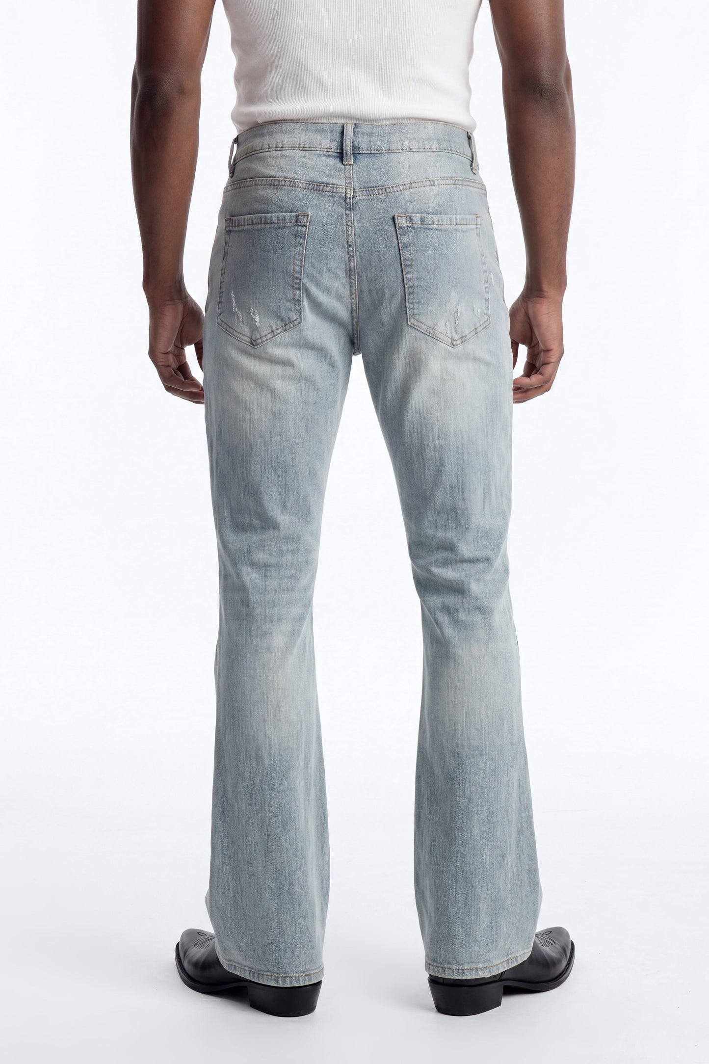 Stacked Skinny Flare Not Too Much Distressed Jean - Light Blue Wash - image 4