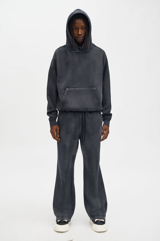 Acid Wash Oversized Heavyweight Hoodie - Black - image 2
