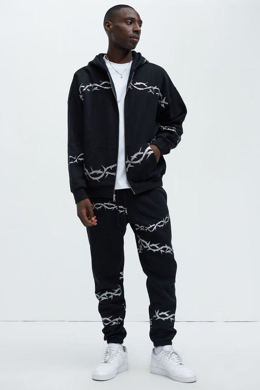 Tyson Barbed Wire Oversized Zip Hoodie - Black - image 2