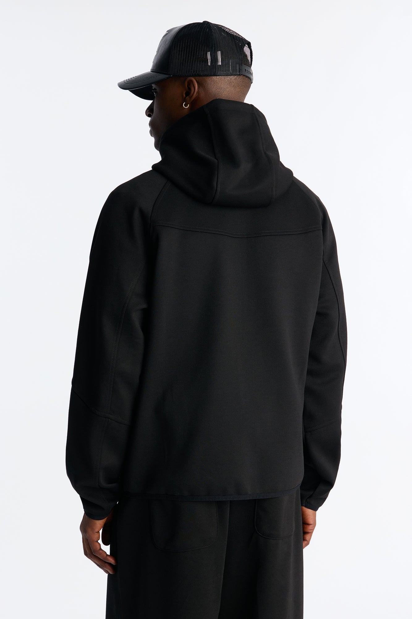 Structured Paneled Fleece Zip Up Hoodie - Black - image 4