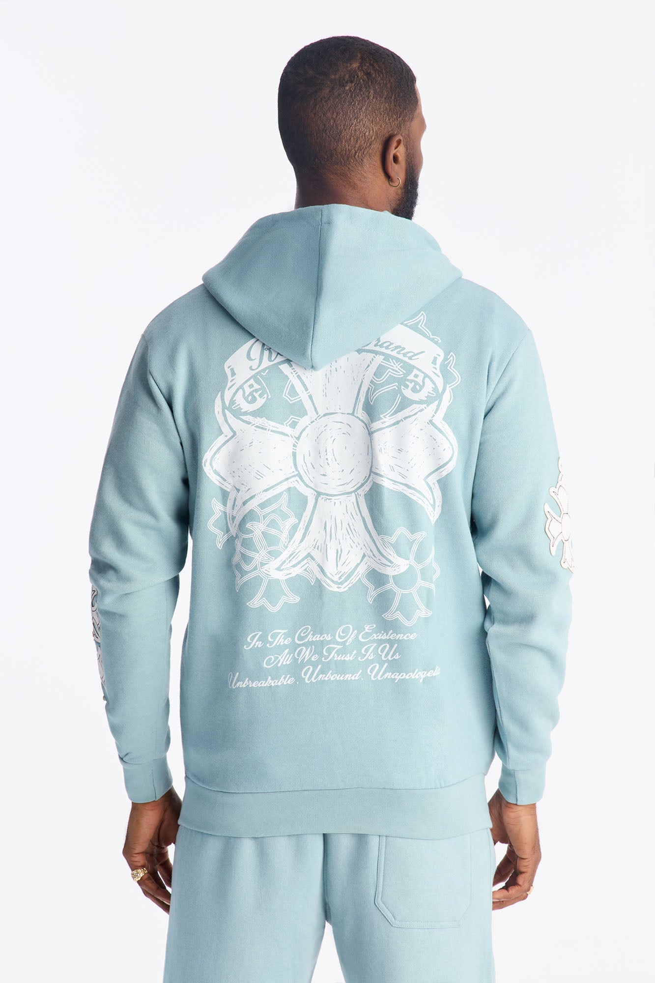 Rebellion Cross Applique Zip Up Hoodie - Light Blue - image 4