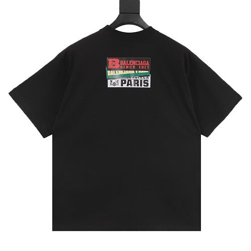 Balenciaga 26SS Stacked Logo Tape Print Embroidered Letter T-Shirt