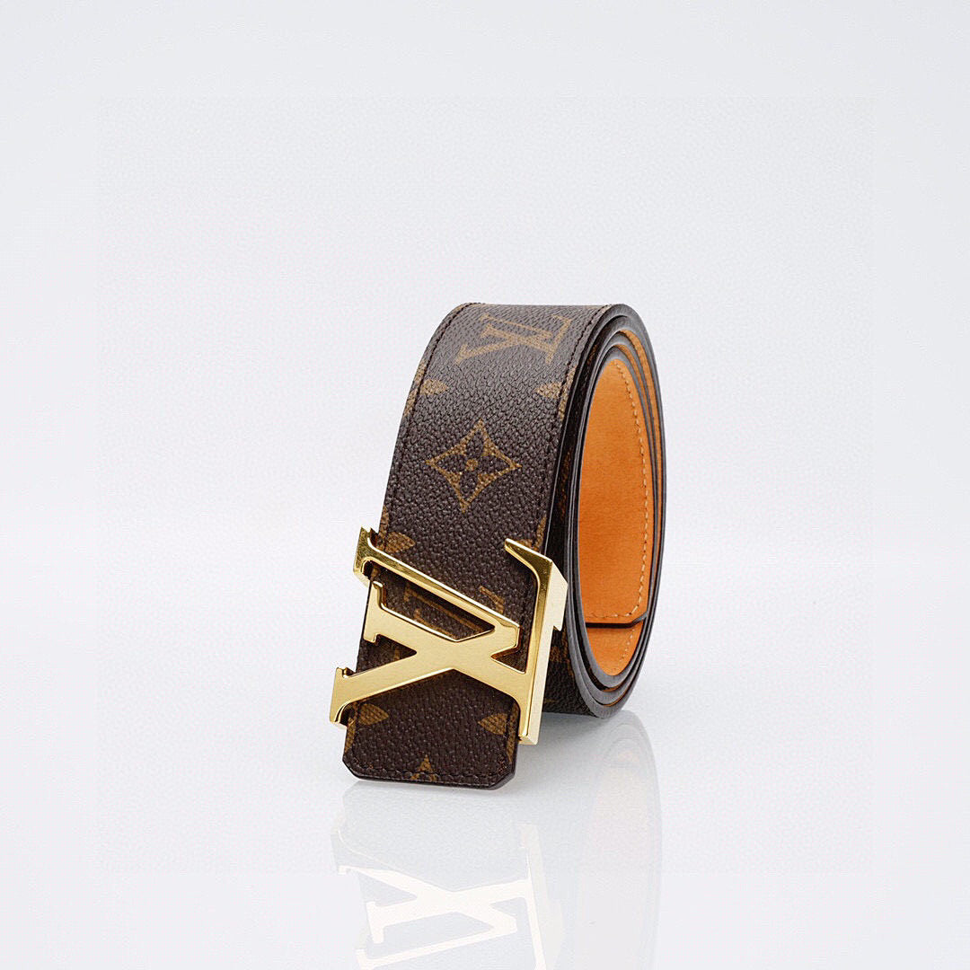 Louis Vuitton LV Initiales Monogram Canvas Belt with Gold Buckle