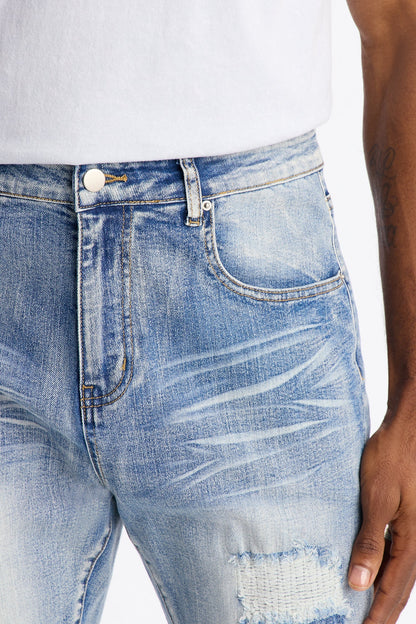 Stacked Skinny Flare Classic Destroyed Jeans - Light Wash - image 4