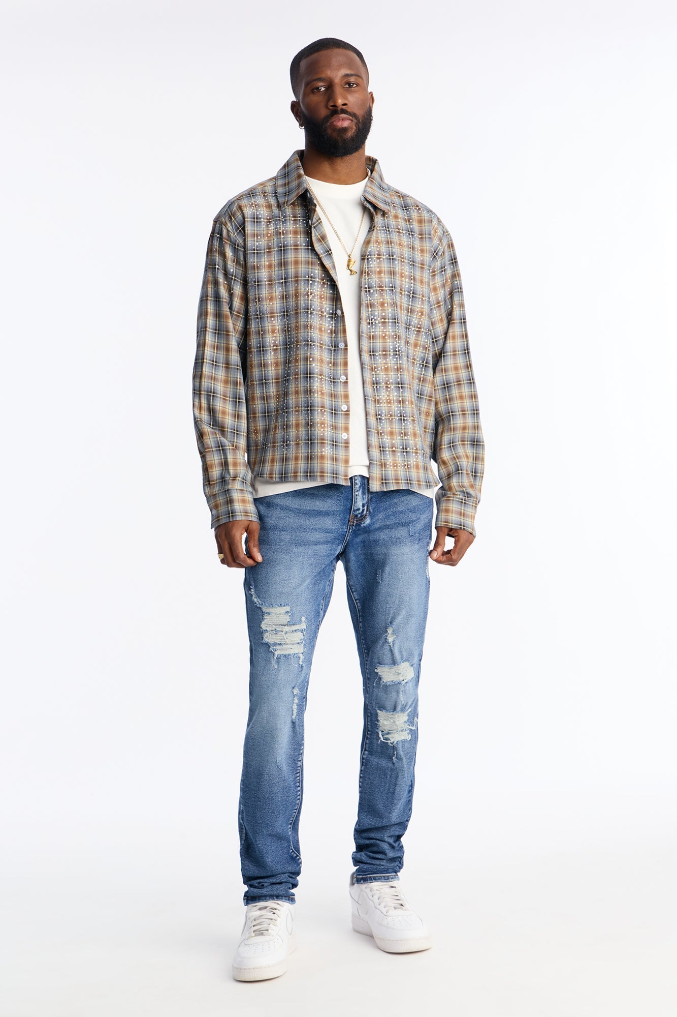 Stacked Skinny Classic Distress Jeans - Dark Wash - image 1