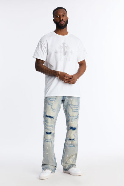 Stacked Skinny Flare Distressed Me Out Jean - Light Wash - image 2