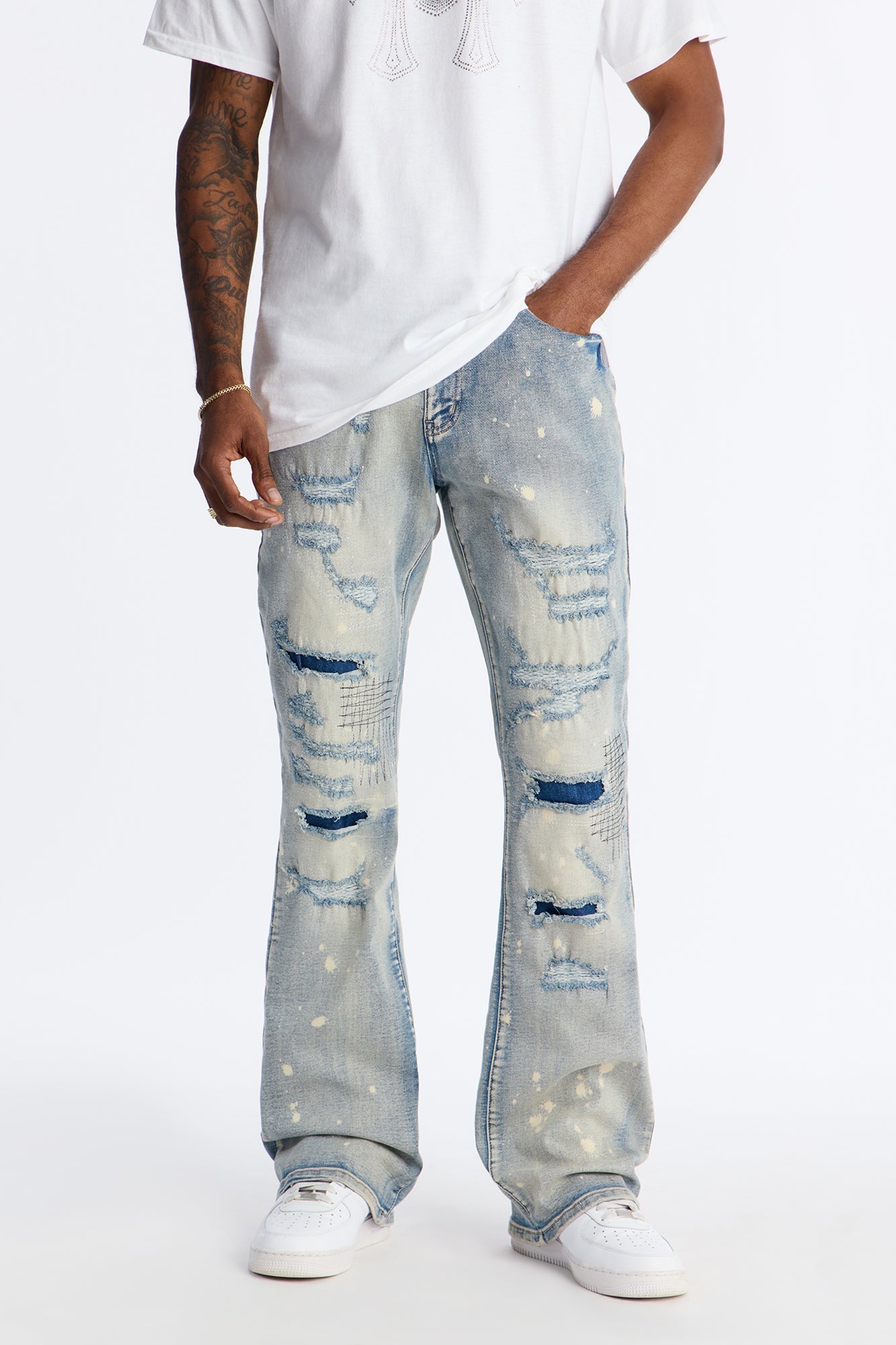 Stacked Skinny Flare Distressed Me Out Jean - Light Wash - image 1