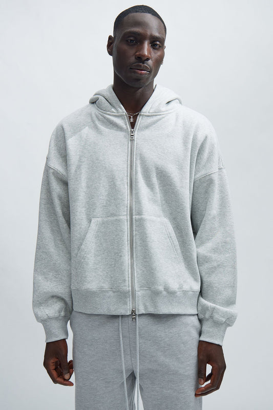 Tyson Oversized Heavyweight Zip Up - Heather Grey - image 1