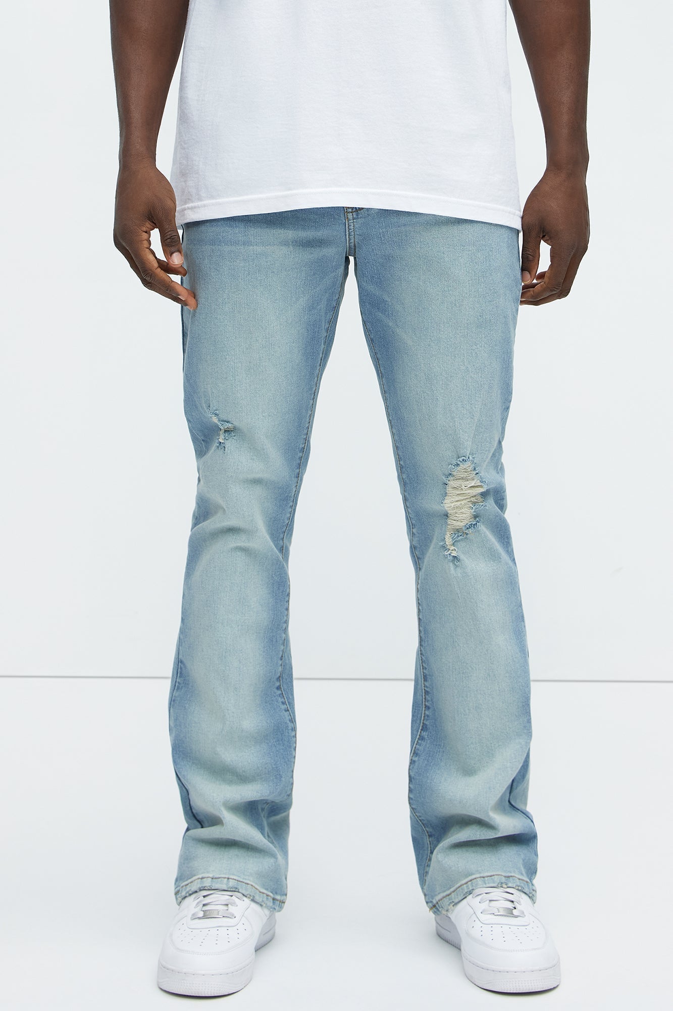 Take No L's Stacked Slim Flared Jeans - Medium Blue Wash - image 2