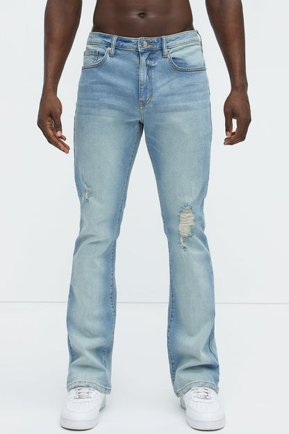 Take No L's Stacked Slim Flared Jeans - Medium Blue Wash - image 1