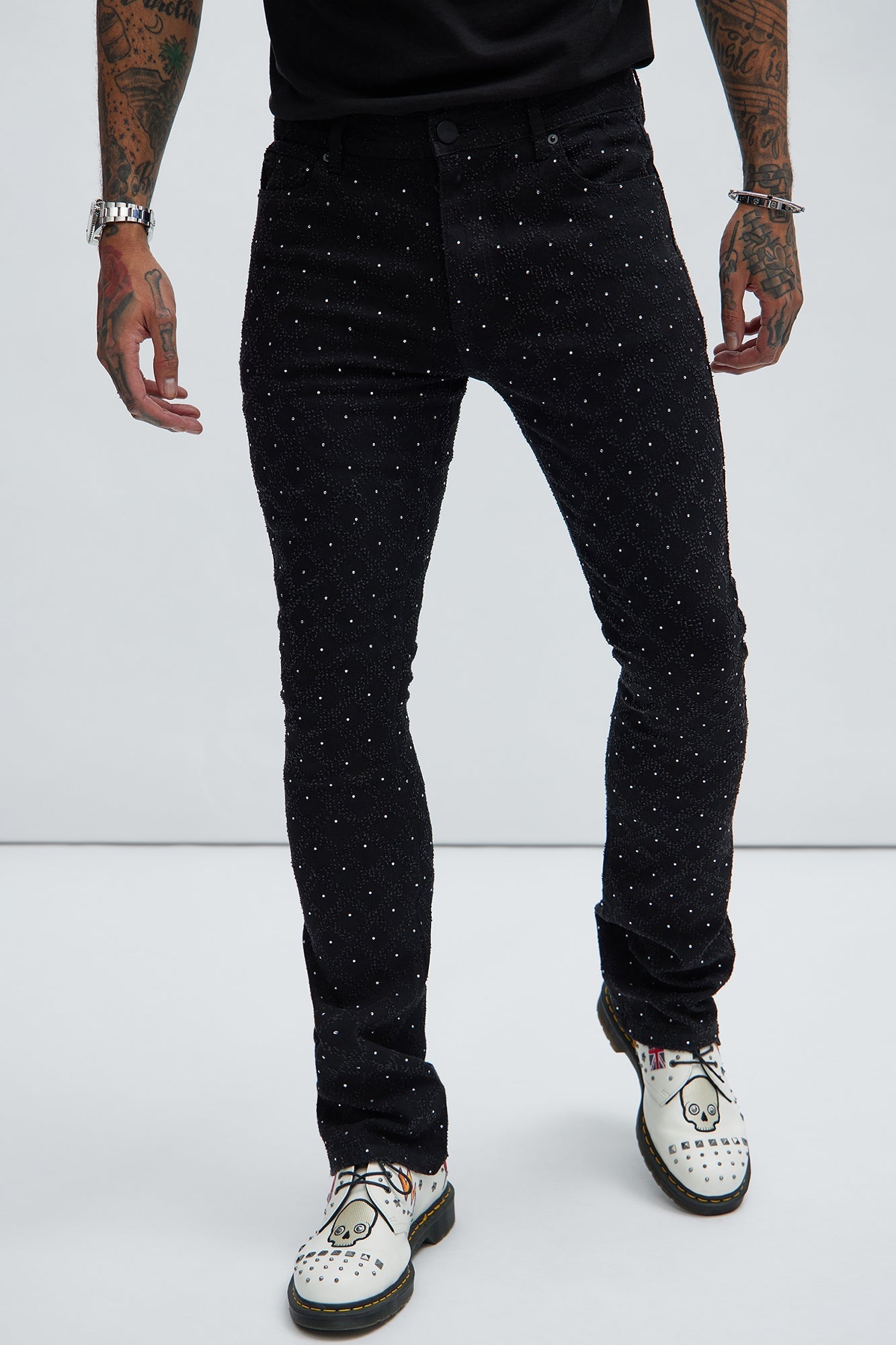 I Be Jeweled Stacked Skinny Flare Jeans - Black - image 2