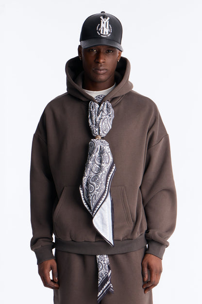 Oversized Bandana Scarf Duo Hoodie - Brown - image 1