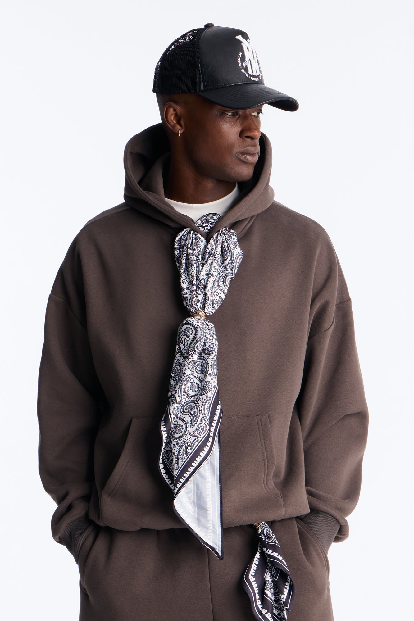 Oversized Bandana Scarf Duo Hoodie - Brown - image 4
