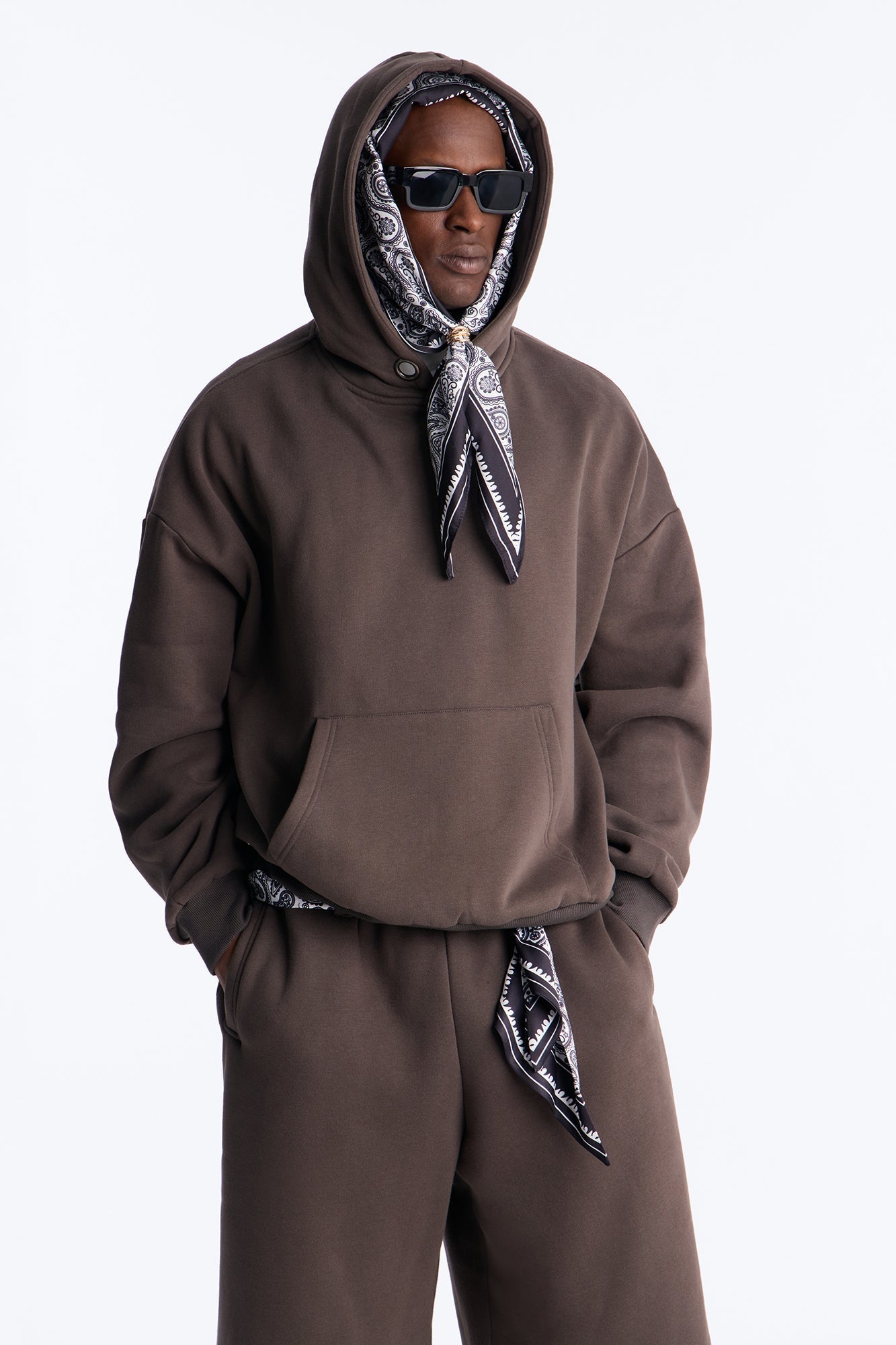 Oversized Bandana Scarf Duo Hoodie - Brown - image 3