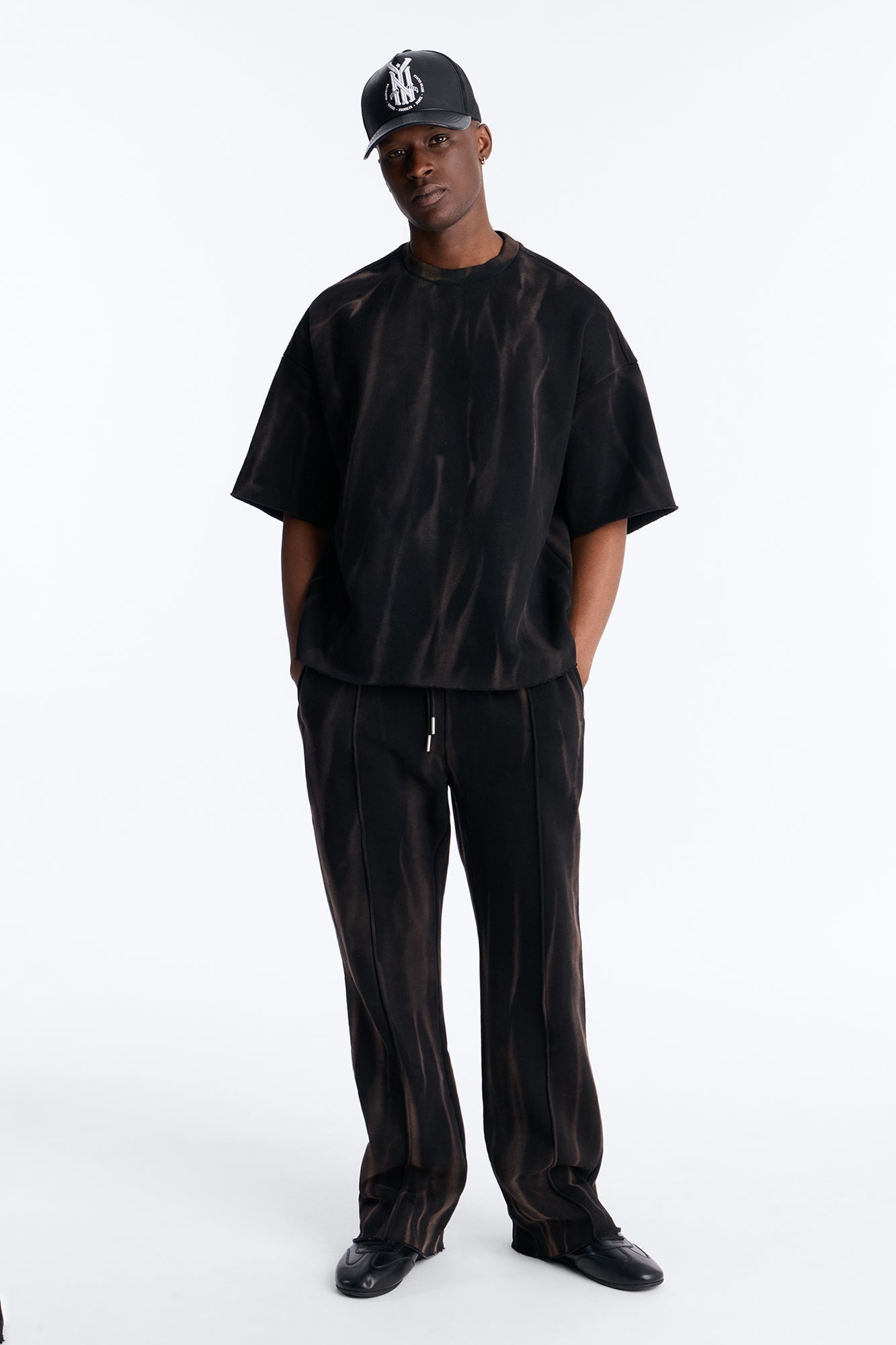 Oversized Bleach Washed Short Sleeve Fleece Tee - Black - image 2