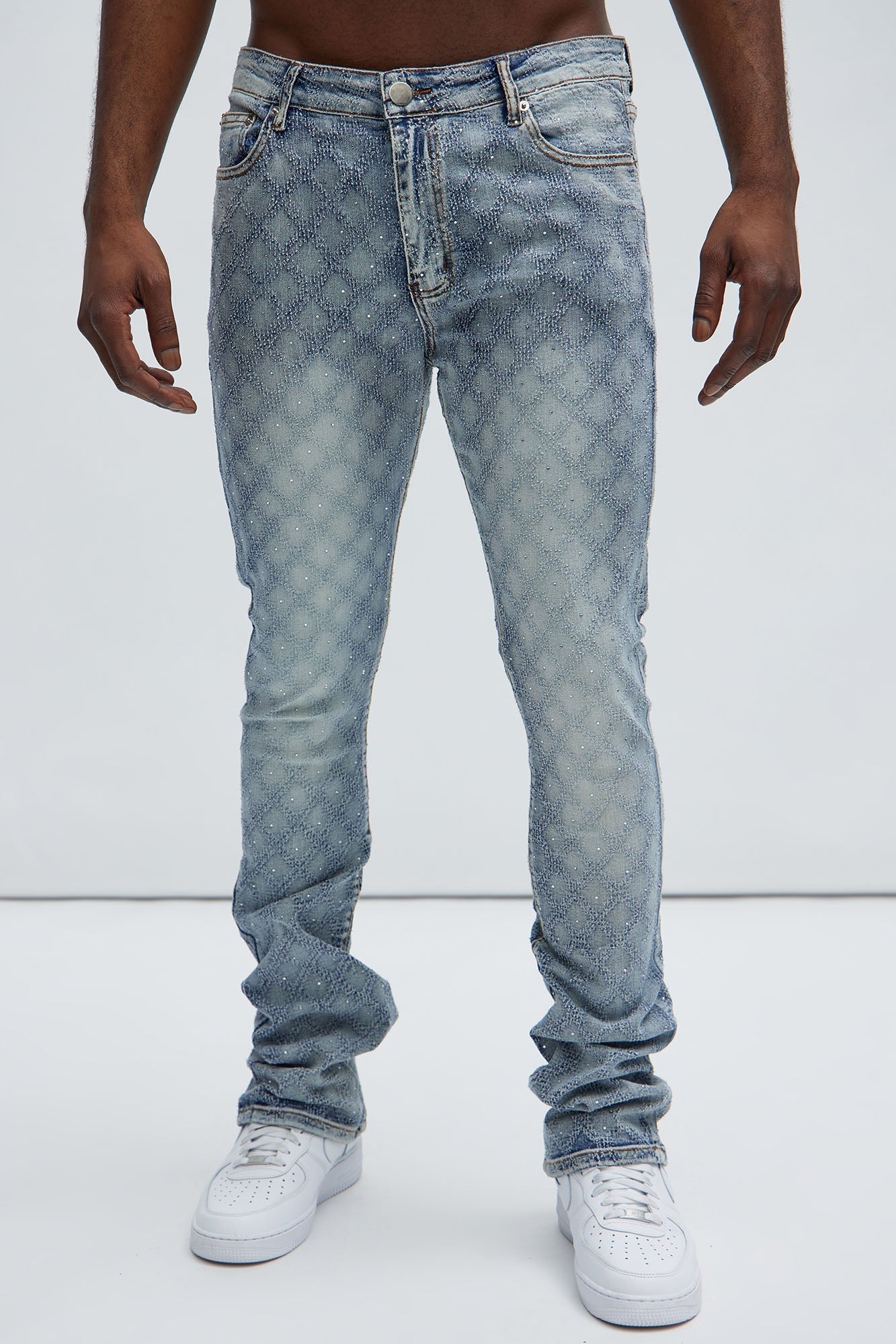 I Be Jeweled Stacked Skinny Flare Jeans - Light Blue - image 1