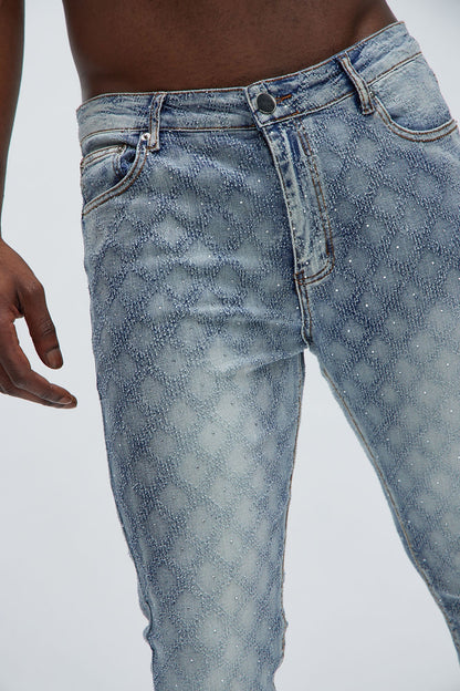 I Be Jeweled Stacked Skinny Flare Jeans - Light Blue - image 4