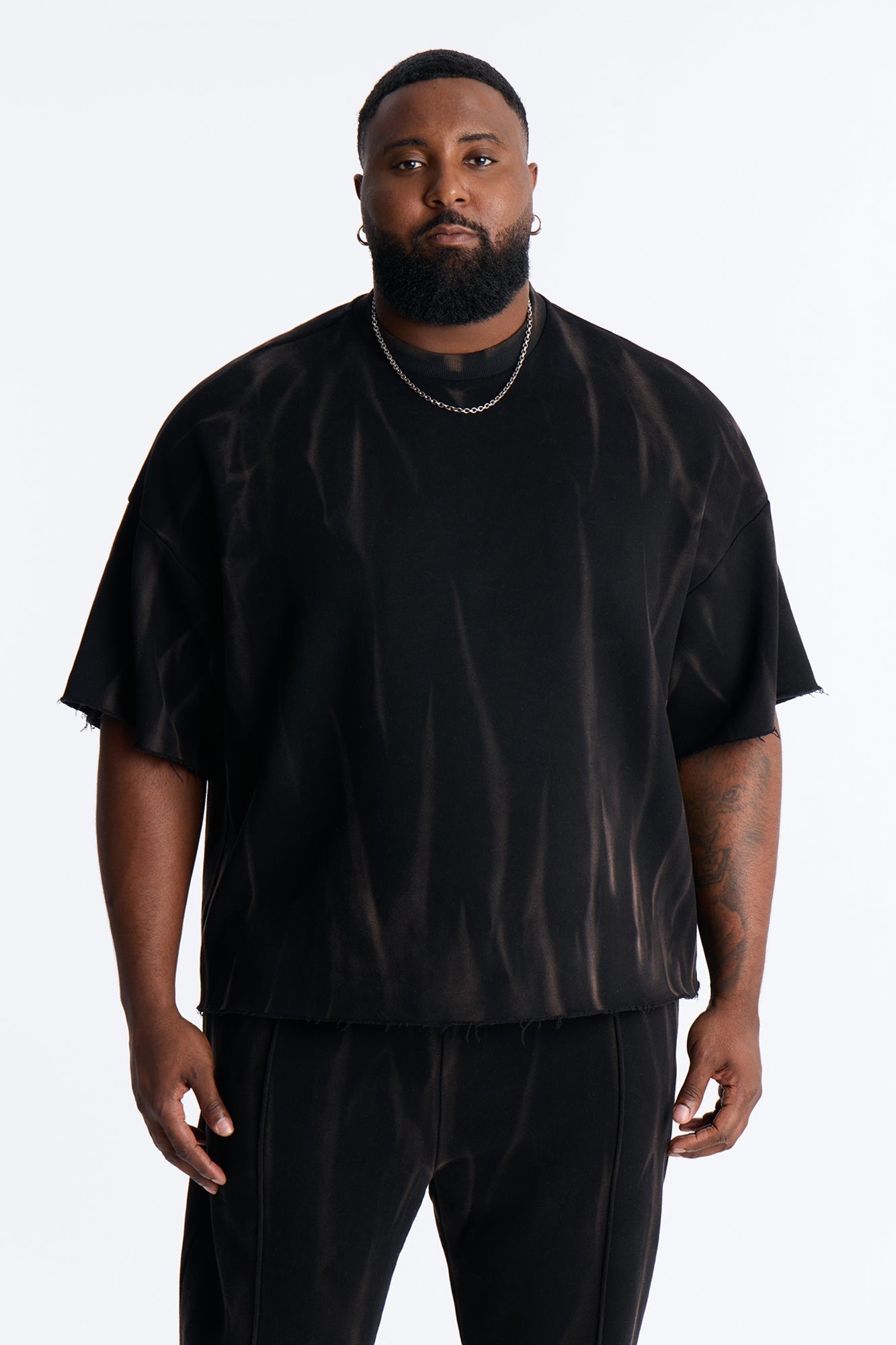 Oversized Bleach Washed Short Sleeve Fleece Tee - Black - image 4