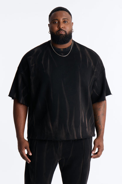 Oversized Bleach Washed Short Sleeve Fleece Tee - Black - image 4