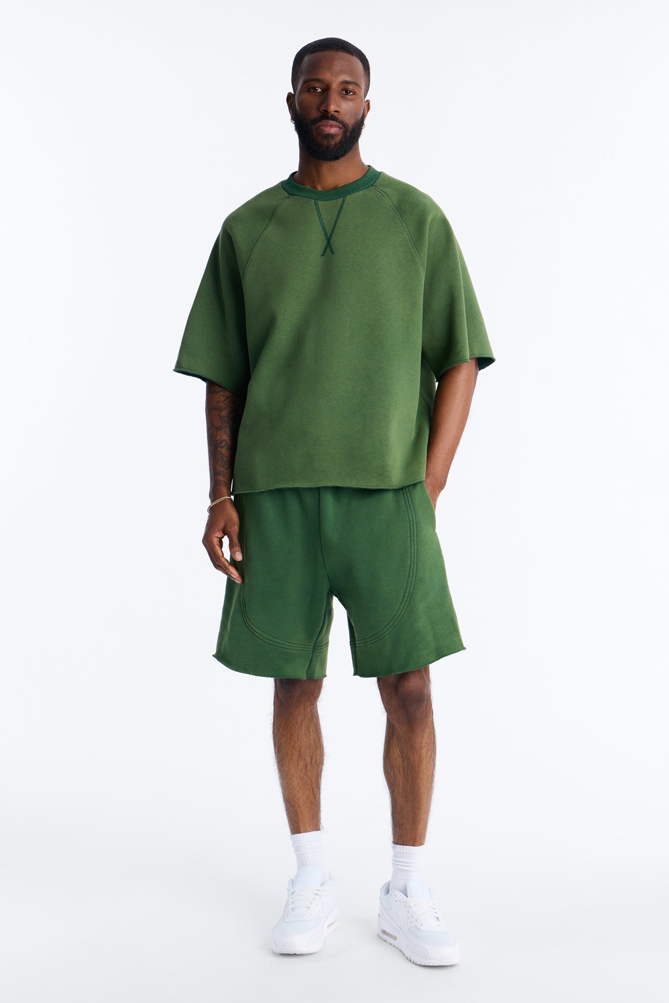 Washed Raw Edge Oversized Tee - Green - image 2