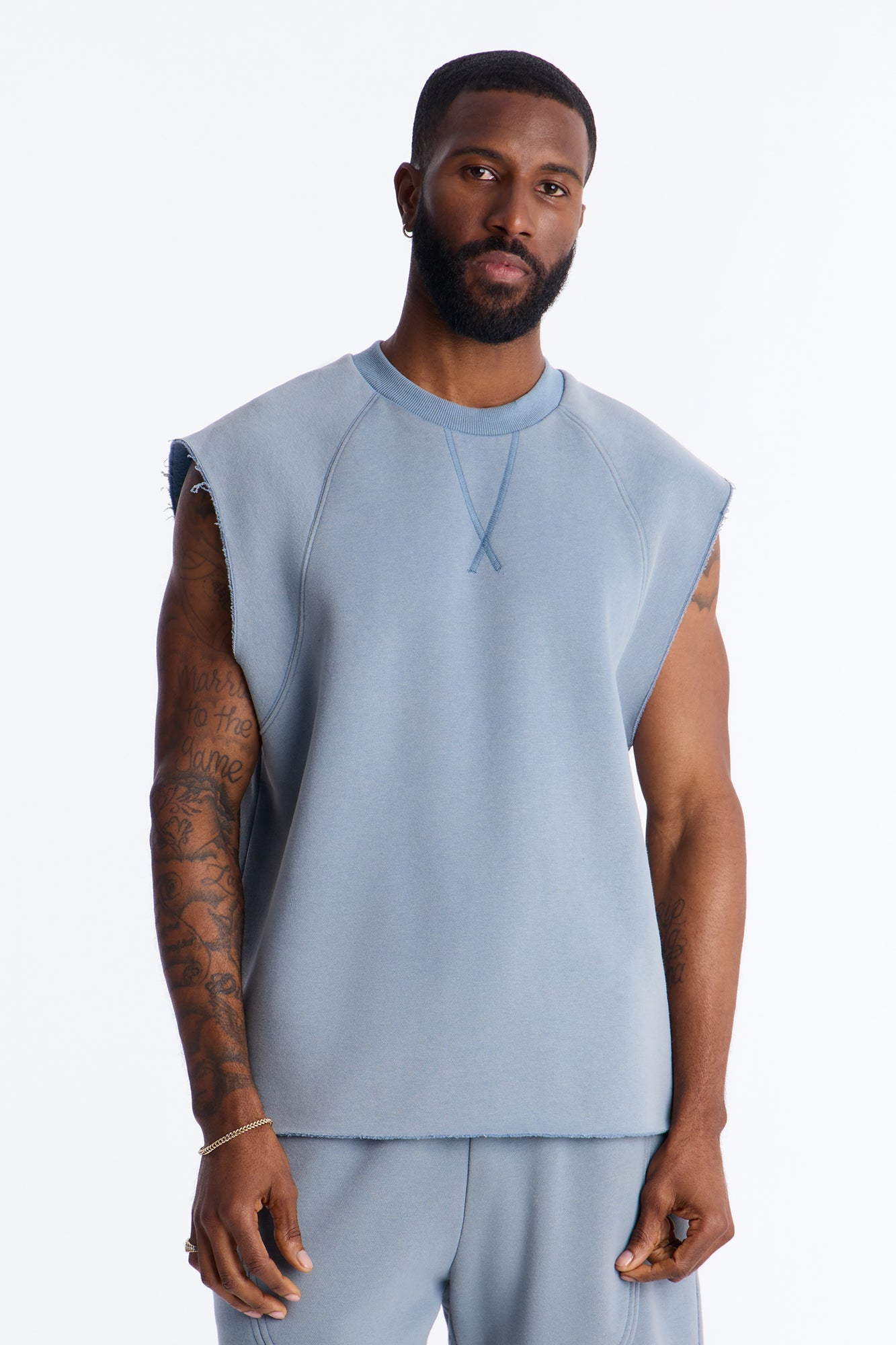 Washed Raw Edge Relaxed Muscle Tee - Slate Blue - image 1