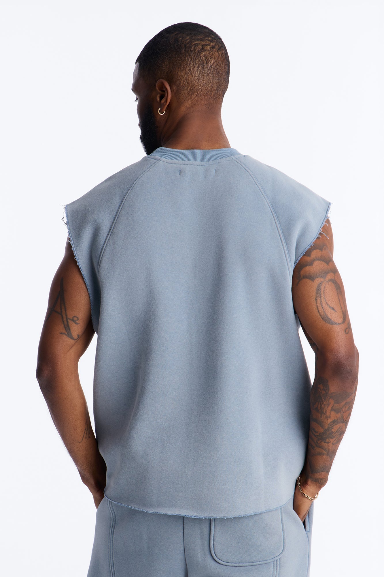 Washed Raw Edge Relaxed Muscle Tee - Slate Blue - image 4