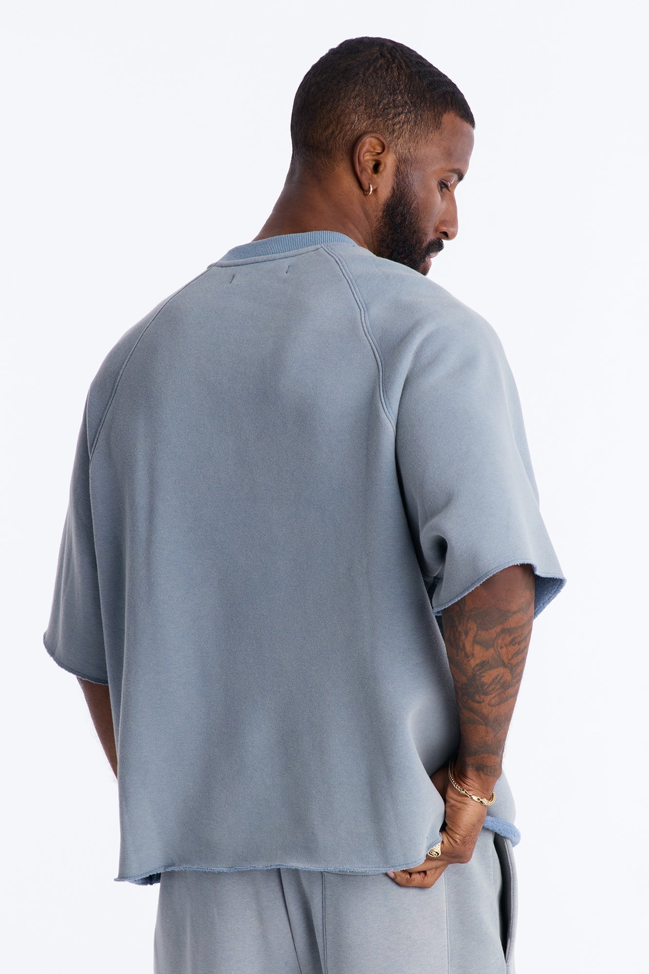 Washed Raw Edge Oversized Tee - Slate Blue - image 4