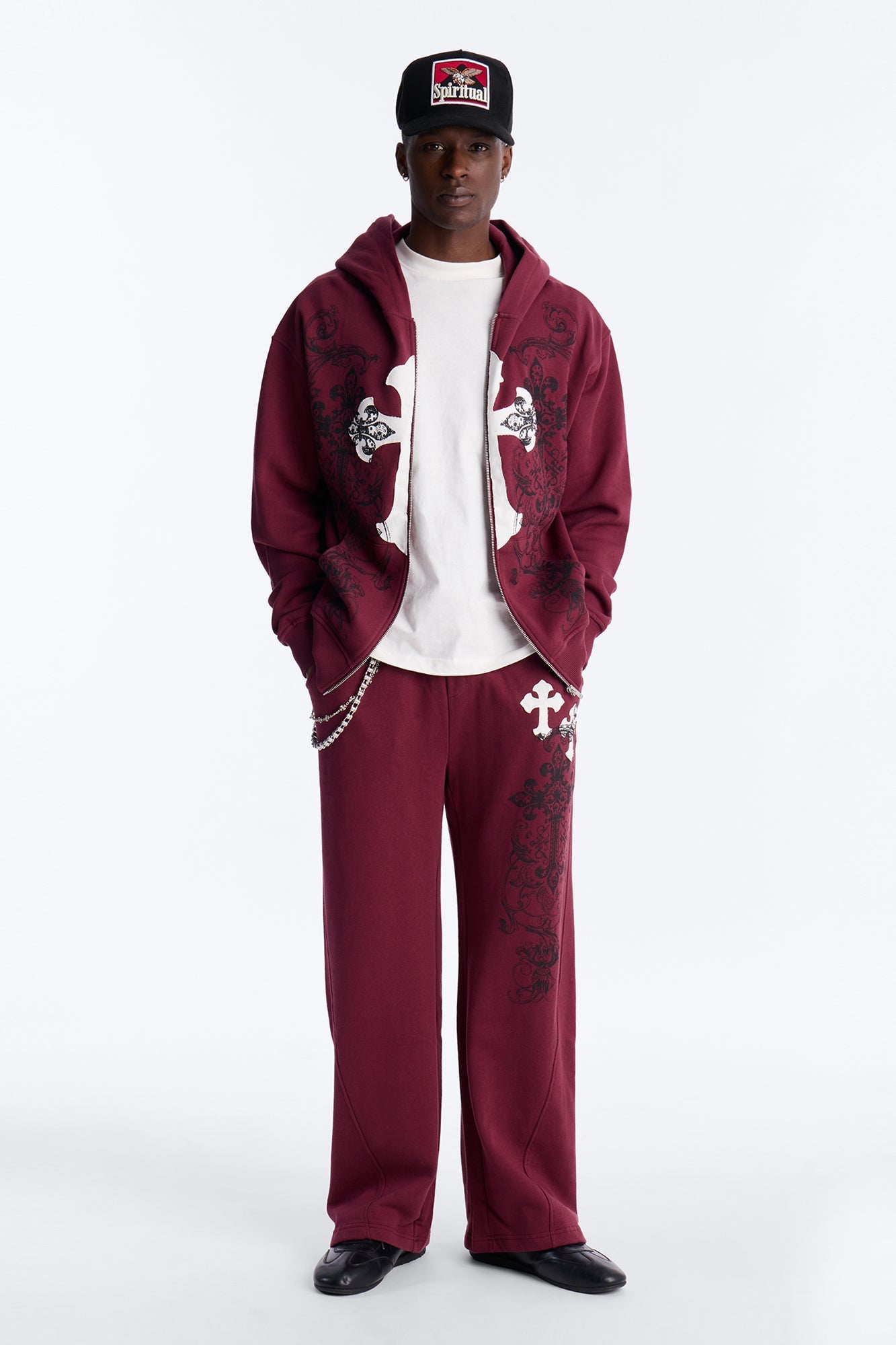 Cross Patch Zip Hoodie - Burgundy - image 2