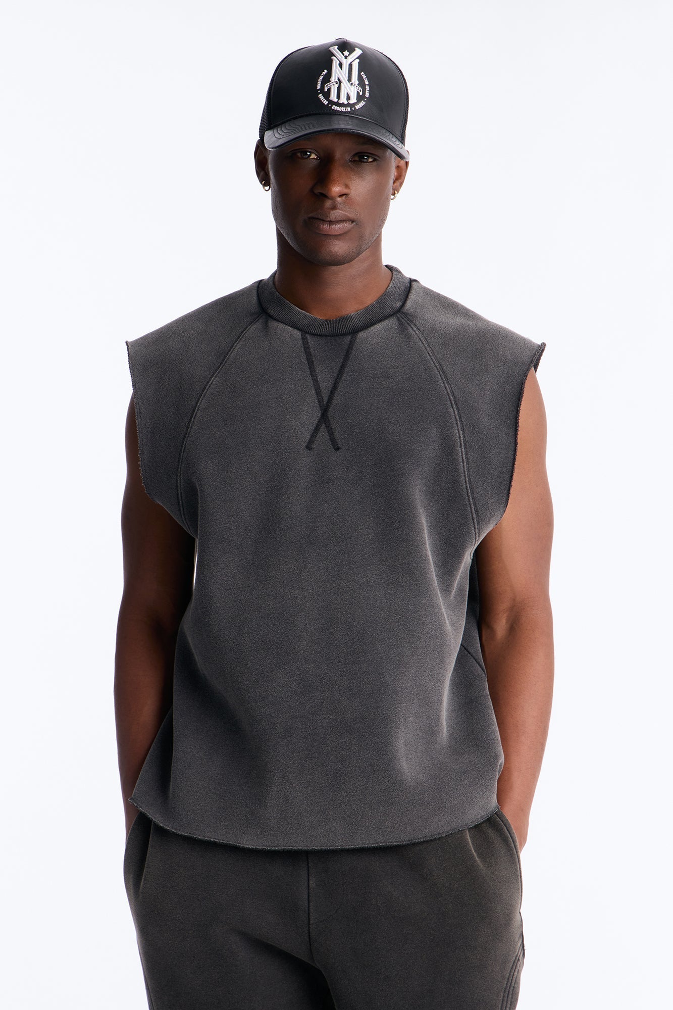 Washed Raw Edge Relaxed Muscle Tee - Black Wash - image 1