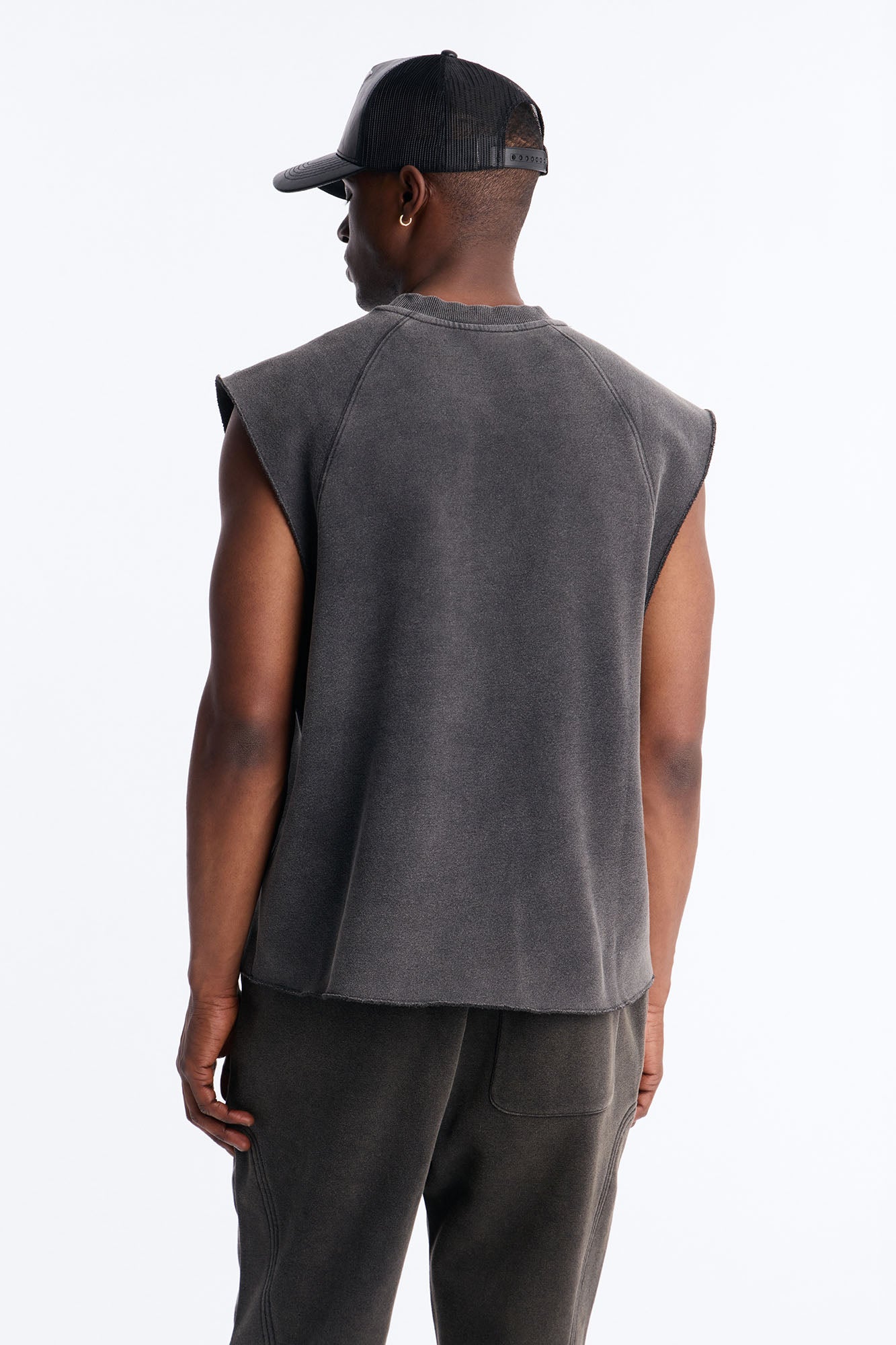 Washed Raw Edge Relaxed Muscle Tee - Black Wash - image 4