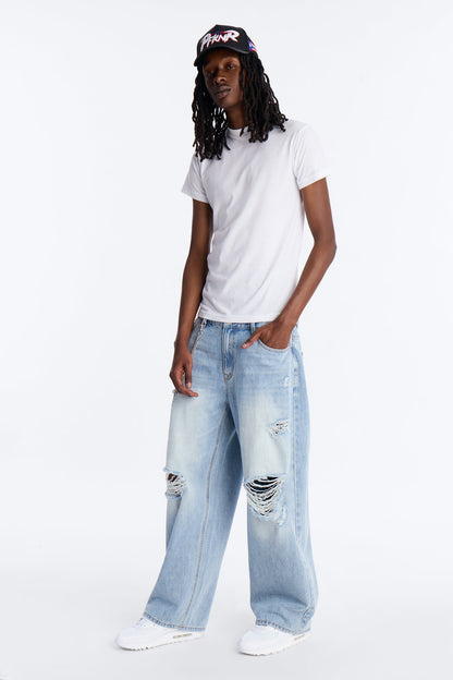 Essential Destroyed Baggy Rigid Jean - Light Blue Wash - image 2