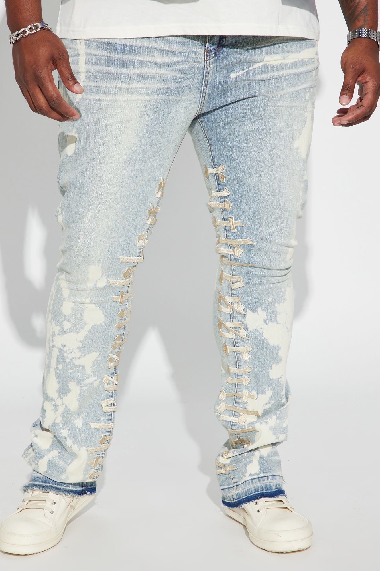 Ruthless Embroidered Stacked Skinny Flare Jeans - Bleach Blue Wash - image 2