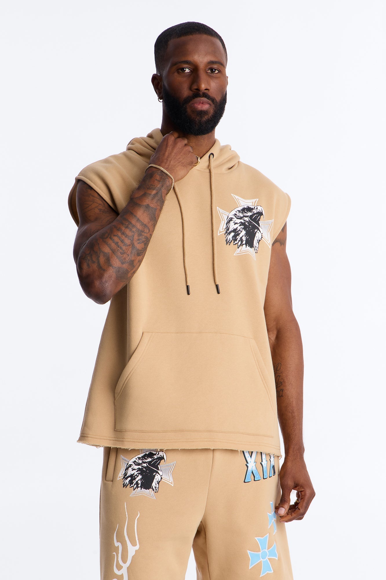 Fly Eagles Sleeveless Hoodie - Khaki - image 4