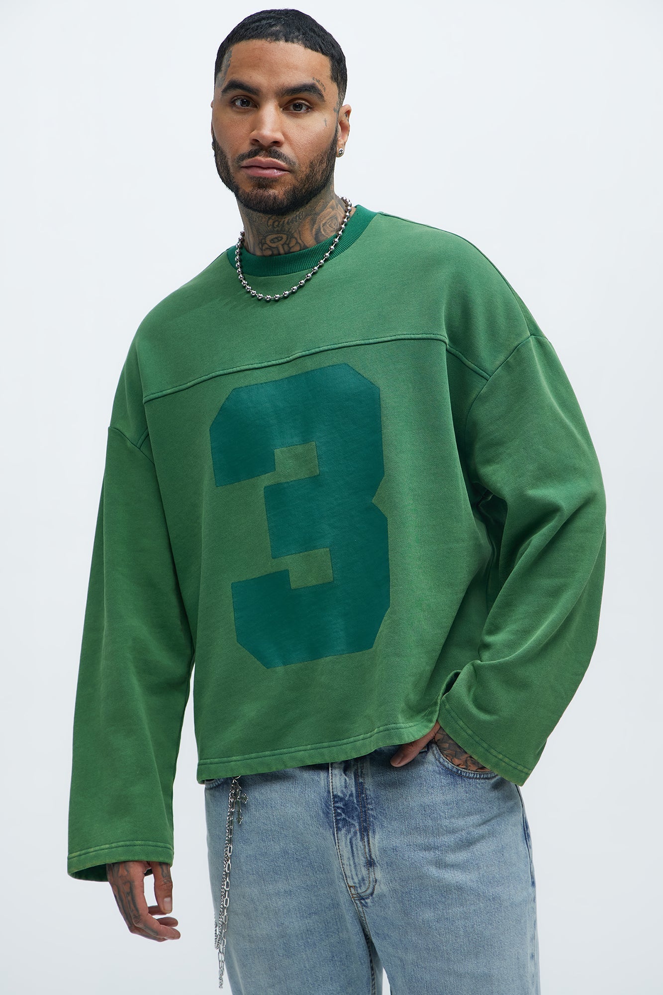 Kyle Long Sleeve Oversized Tee - Green - image 1