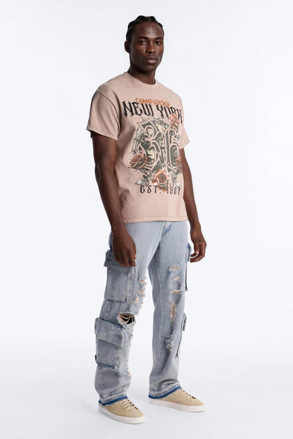 Straight Fractured Cargo Jean - Light Wash - image 2