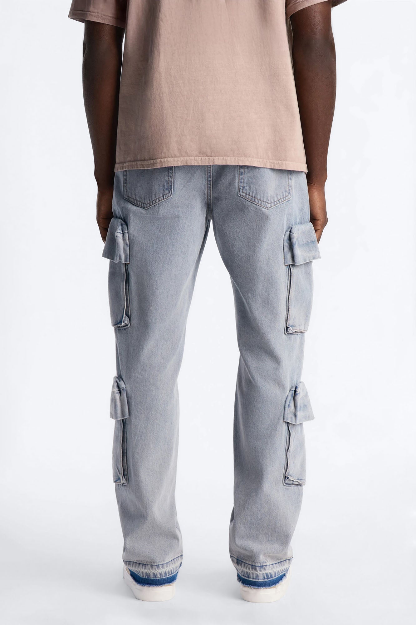Straight Fractured Cargo Jean - Light Wash - image 4