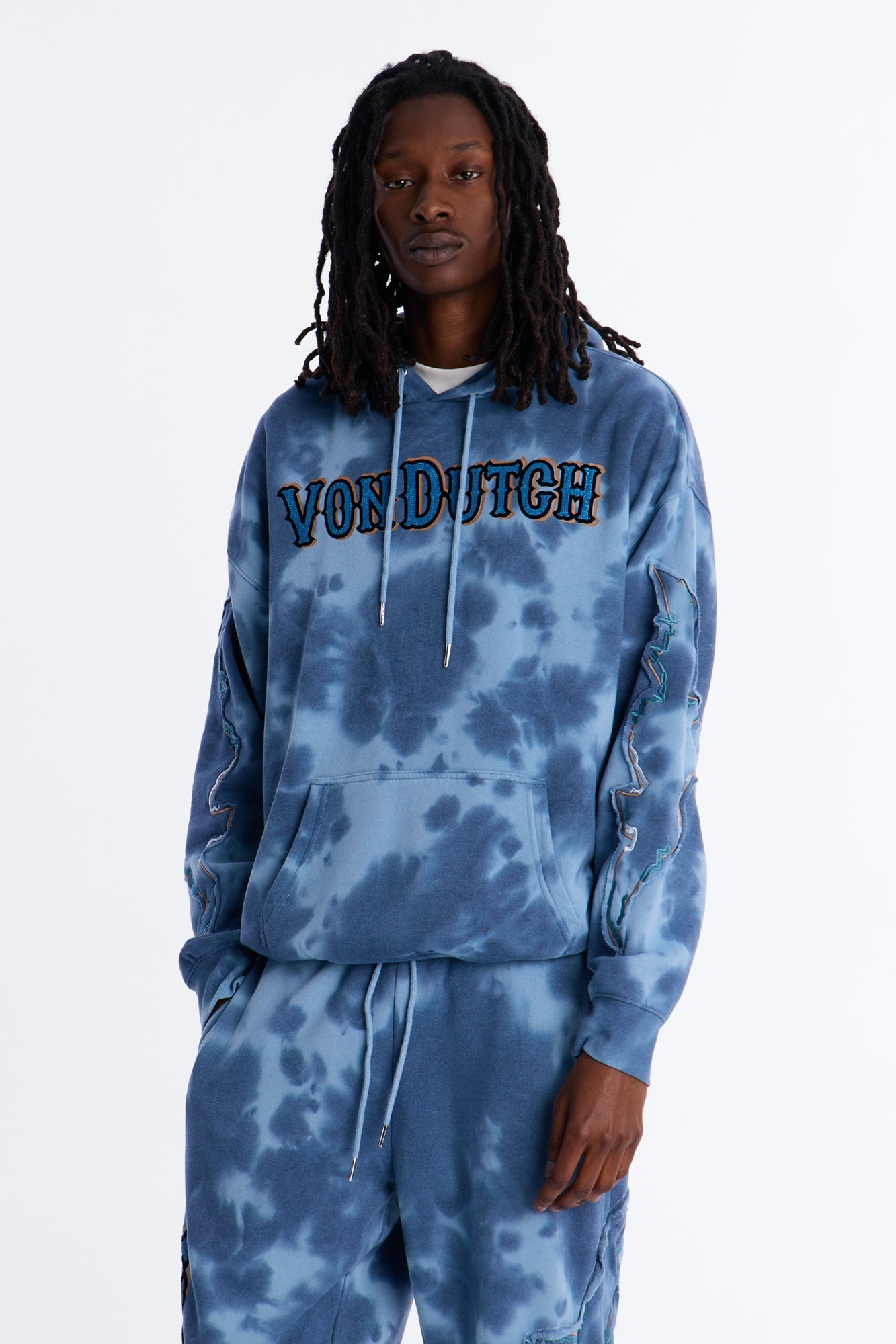 Von Dutch Outlaw Bleach Dyed Raw Edge Hoodie - Blue - image 1