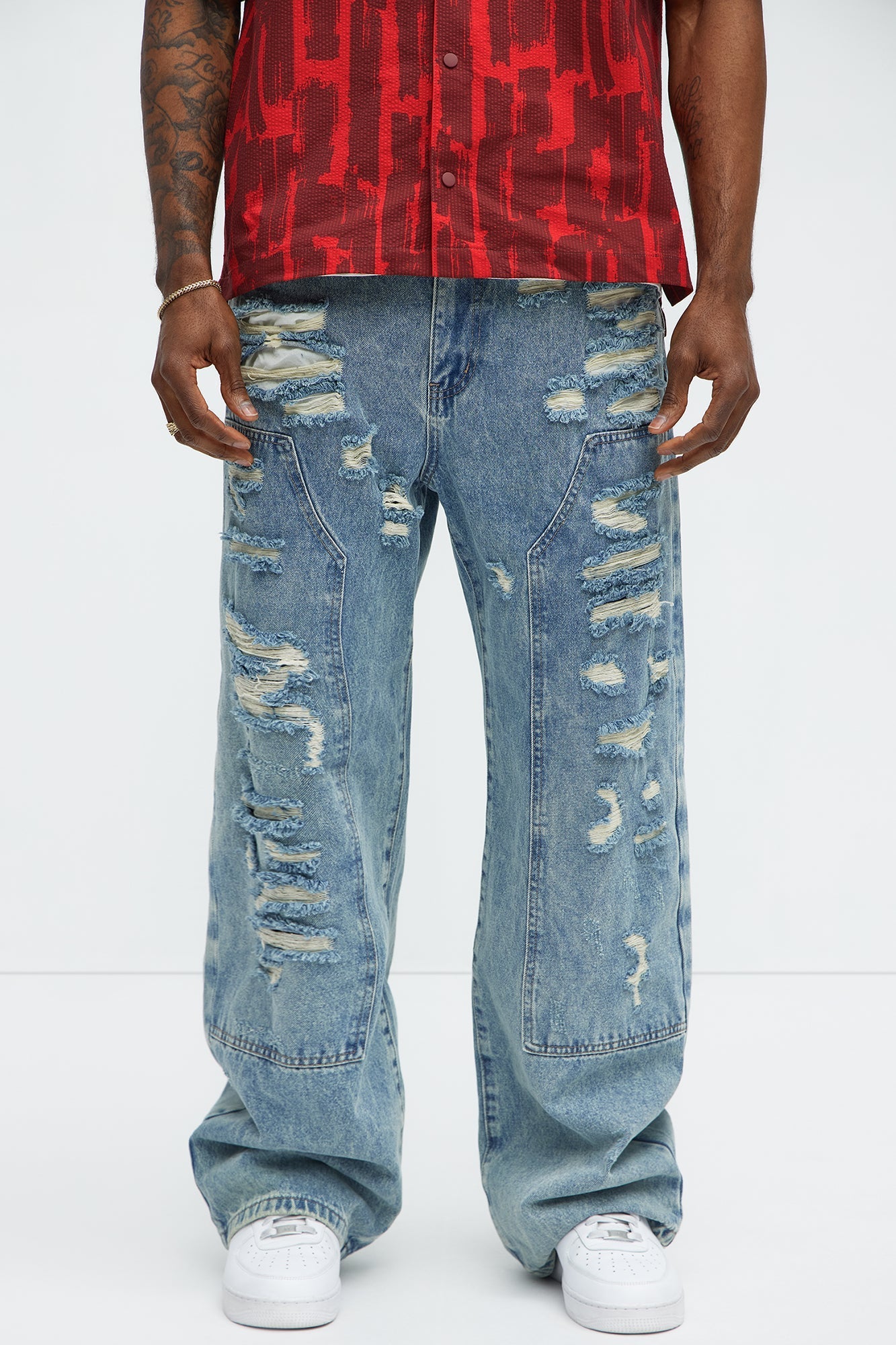 Be About It Distressed Carpenter Baggy Jeans - Light Wash - image 1