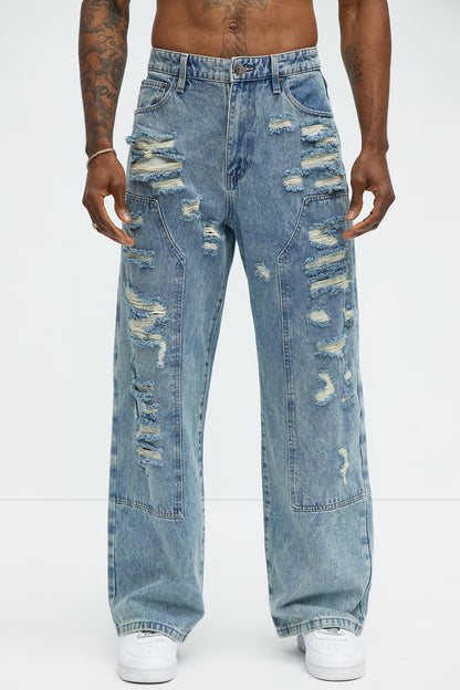 Be About It Distressed Carpenter Baggy Jeans - Light Wash - image 3