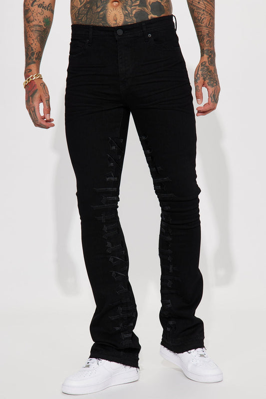 Ruthless Embroidered Stacked Skinny Flare Jeans - Black - image 1
