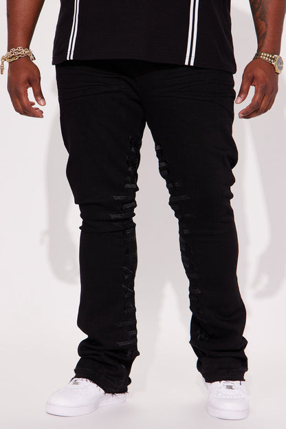 Ruthless Embroidered Stacked Skinny Flare Jeans - Black - image 3