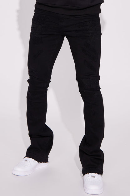 Do You Mind Stacked Skinny Flare Jeans - Black - image 1