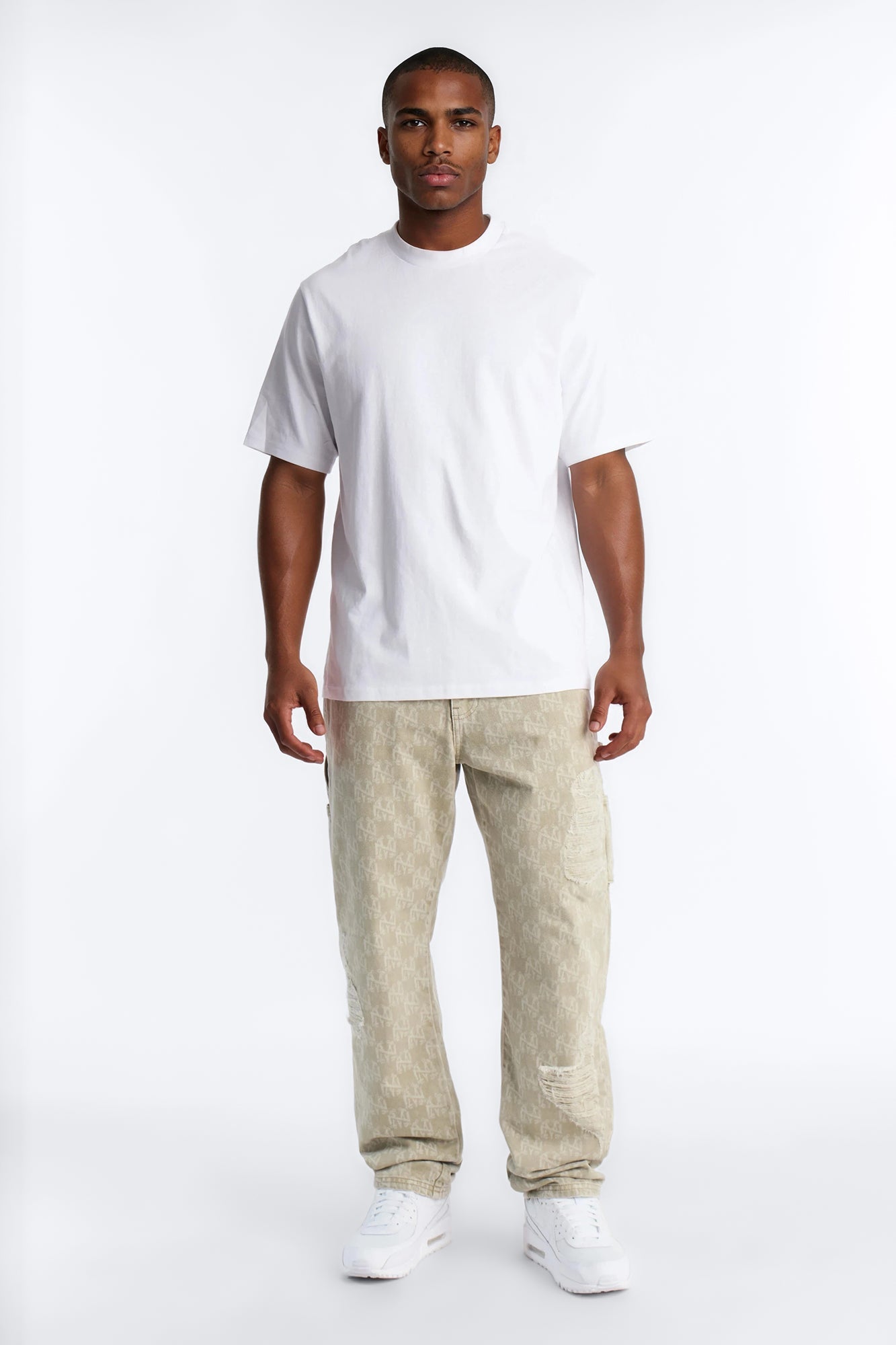 Straight Break Wide Monogram Distressed Jean - Sage - image 2
