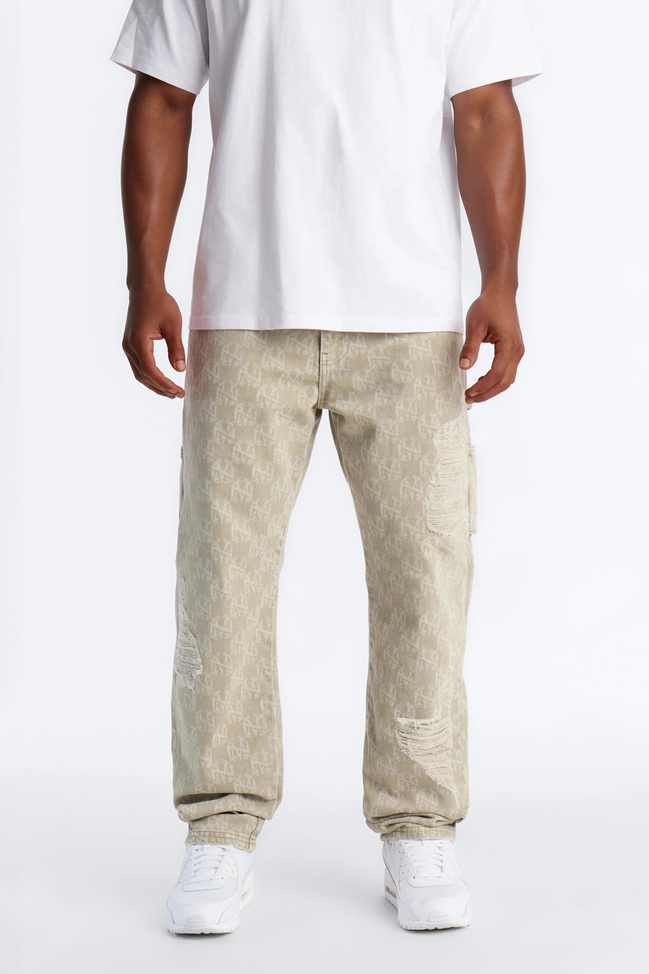 Straight Break Wide Monogram Distressed Jean - Sage - image 1