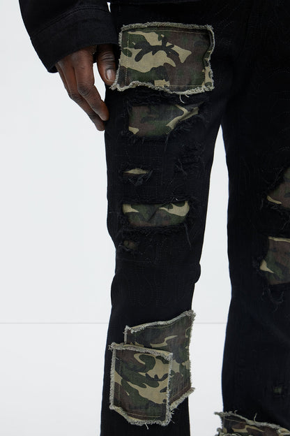 Hint Of Camo Stacked Skinny Flare Jeans - Black - image 3